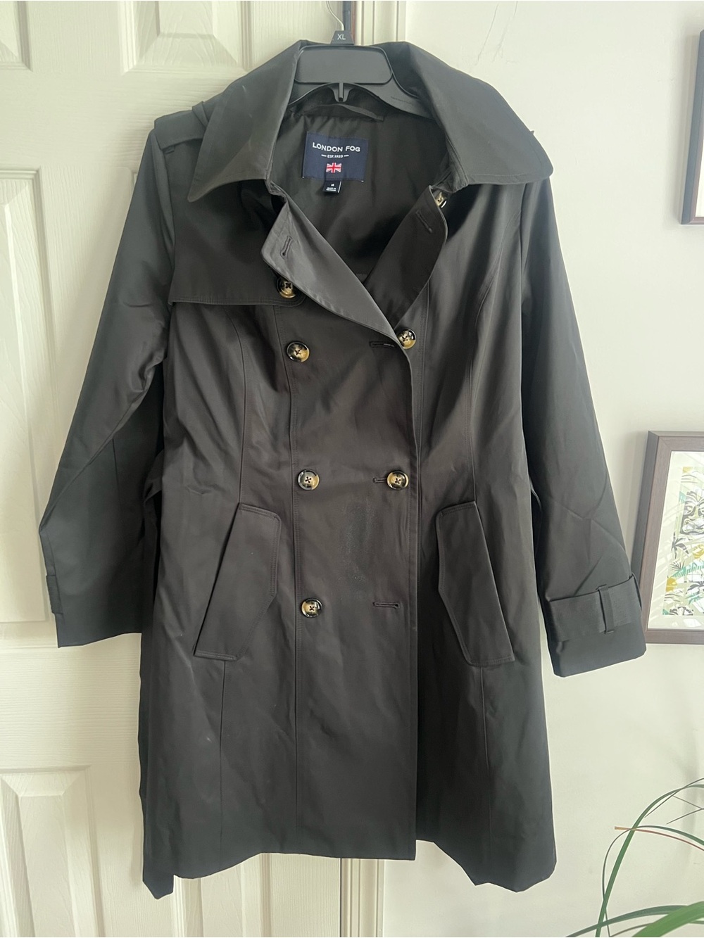 London Fog Black Double-Breasted Classic Trench Coat M
